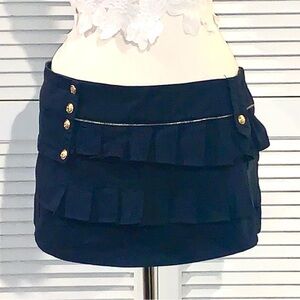 Bershka box pleated cargo Navy Blue with gold buttons micro mini skirt 8 US